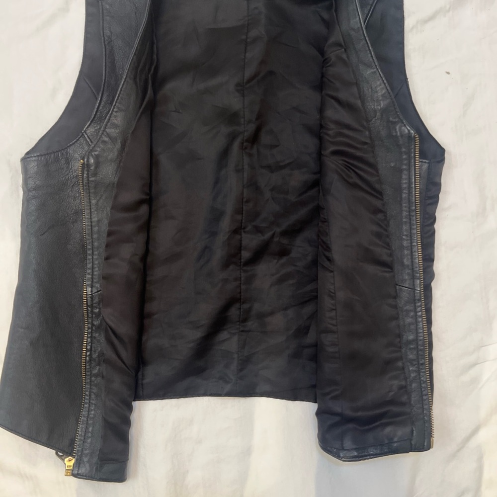 Black Faux Leather Zip-Front Vest Moto Biker Punk Evening - Picture 5 of 11